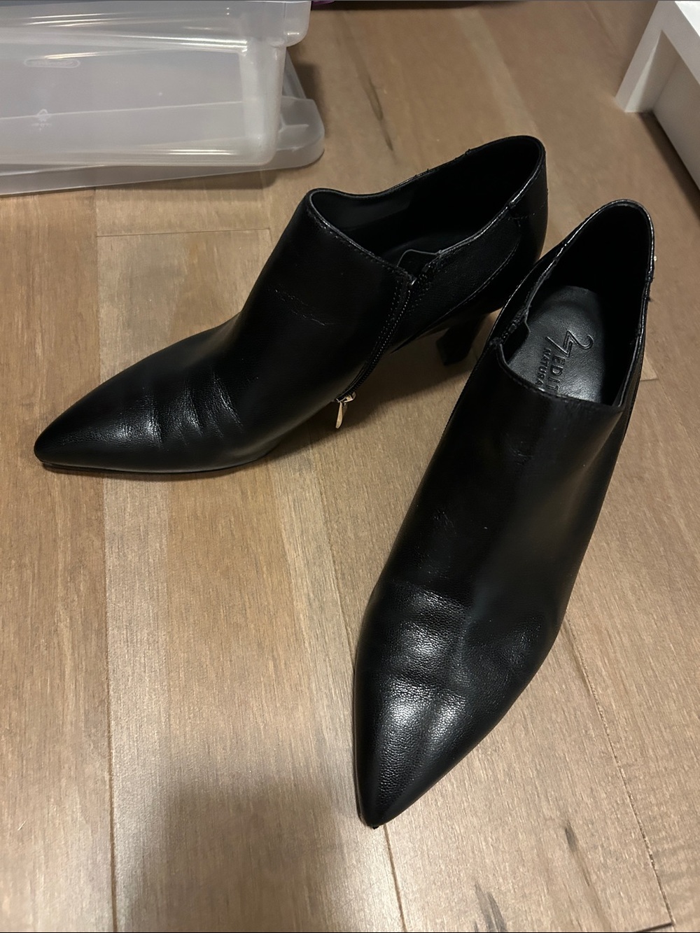 27 EDIT Black Pointed Toe Leather Ankle Booties